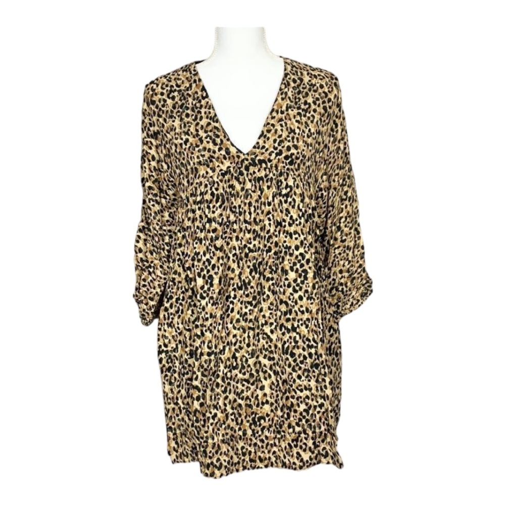 Zara TRF Leopard Animal Print Babydoll Tunic Mini Dress Size XS